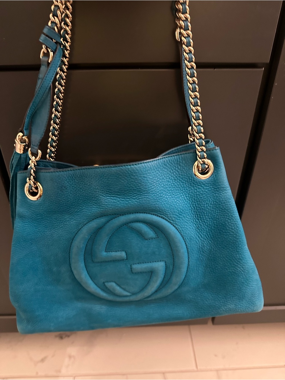 Gucci Teal Leather Soho Shoulder Tote with Tassel - Picture 8 of 16